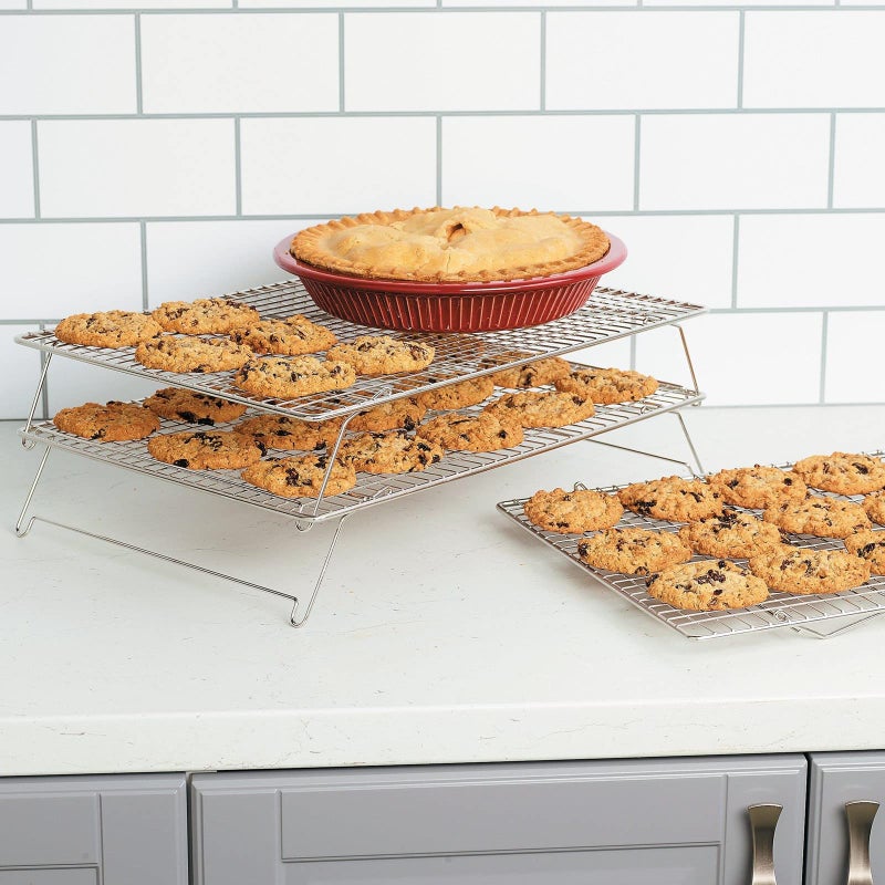 Tebery 304 Grade Stainless Steel Baking Rack 3-Tier Stackable Cooling Rack Set for Baking Cooking Grilling - 16.5" x 12" - Image 2